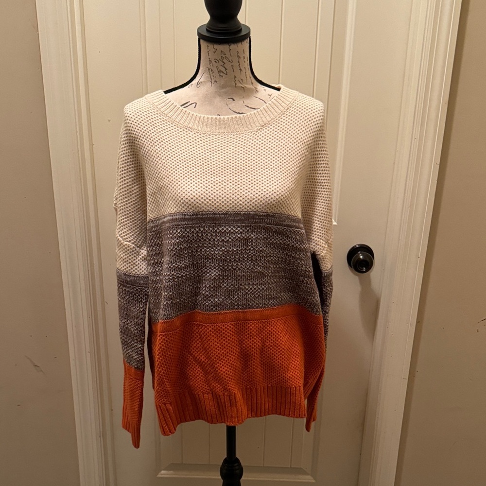 Relaxed Colorblock Crewneck Sweater in Cream, Gray & Orange